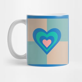 LOVE HEARTS CHECKERBOARD Retro Alt Valentines in Royal Blue Turquoise Pink on Beige Aqua Geometric Grid - UnBlink Studio by Jackie Tahara Mug